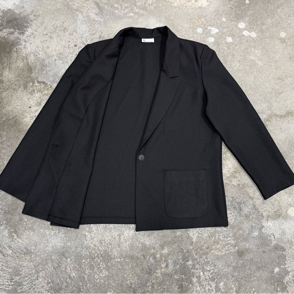 Vintage 90s Donnkenny Black Minimalist Blazer One Button Oversized - Picture 2 of 8
